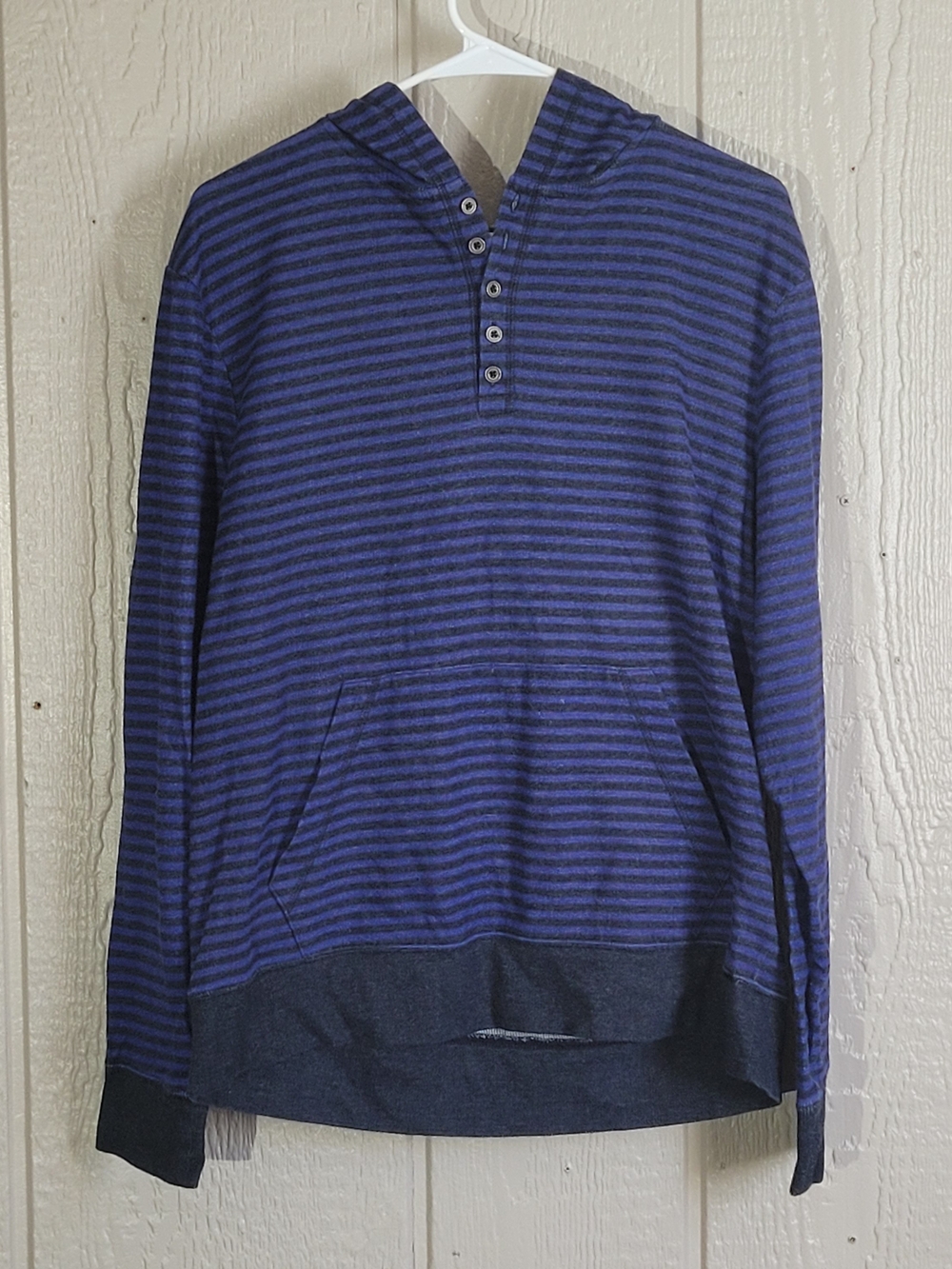 on the byas Navy & Black Striped Hooded Henley